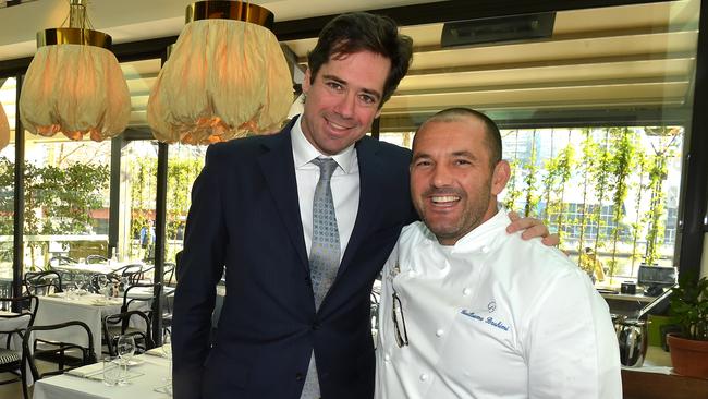 Gillon McLachlan and Guillaume Brahimi. Picture: Jay Town