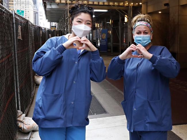 Medical workers are pictured in New York. Picture: Getty Images/AFP