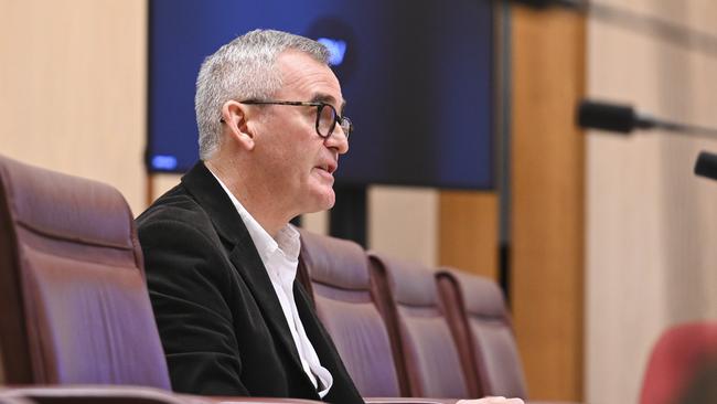 Brad Banducci appeared by himself at the Senate committee on supermarket prices. Picture: Martin Ollman/NCA NewsWire