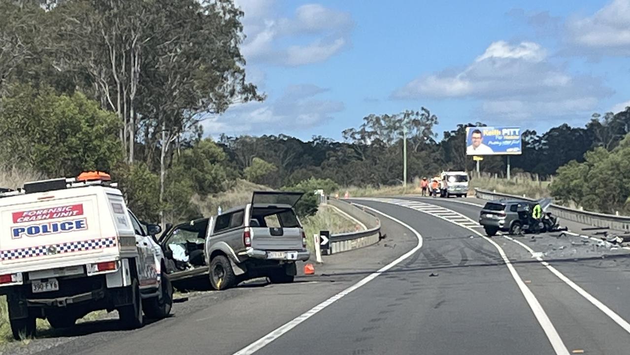 The scene of the fatal crash on the Bruce Highway near Maryborough where a 70-year-old man died after a head on collision. Photo: Carlie Walker