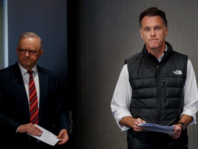 SYDNEY, AUSTRALIA - NewsWire Photos JANUARY 21, 2025: Prime Minister Anthony Albanese and NSW Premier Chris Minns address the media about the antisemitic vandalism that occurred overnight in Maroubra. Picture: NewsWire / Nikki Short