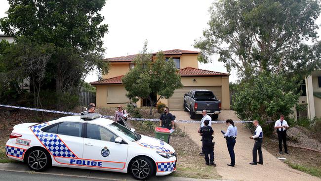 Police on the scene at Kumnick Street, Upper Coomera where there was a shooting last night involving a Rebels bikie Gokhan Turkyilmaz. Pics Adam Head