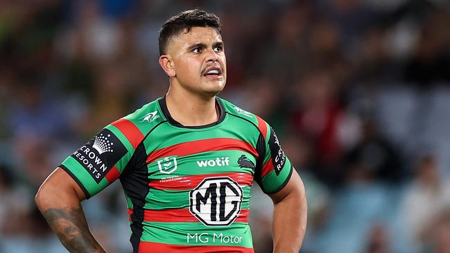 Latrell Mitchell of the Rabbitohs looks on during the round five NRL match between the South Sydney Rabbitohs and Melbourne Storm at Accor Stadium on March 31, 2023 in Sydney, Australia. (Photo by Cameron Spencer/Getty Images)