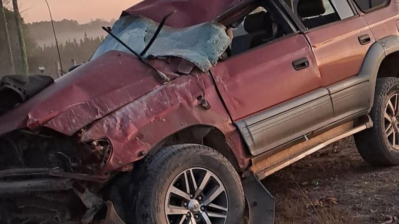 The driver of a 4WD travelling on a regional road between Gympie and Maryborough has had a lucky escape after his car left the road in the early hours of Monday morning. Picture: Facebook