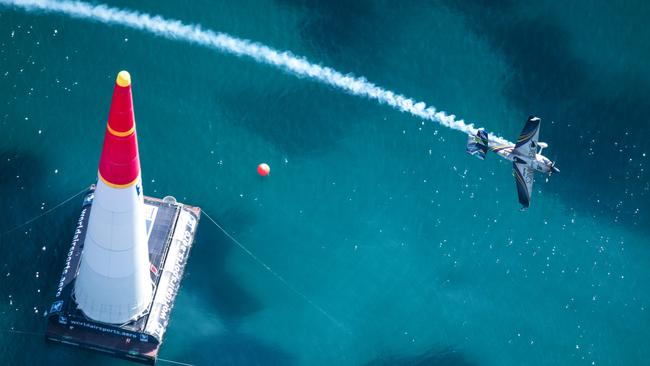 Matt Hall of Australia performs during finals at the second round of the Red Bull Air Race World Championship in Cannes, France on April 22, 2018.