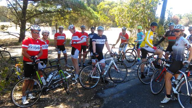 Steve Yates with the cycling club “Cyclistico Coglioni” he founded in Perth with his friend Liam Doherty. Picture: Supplied