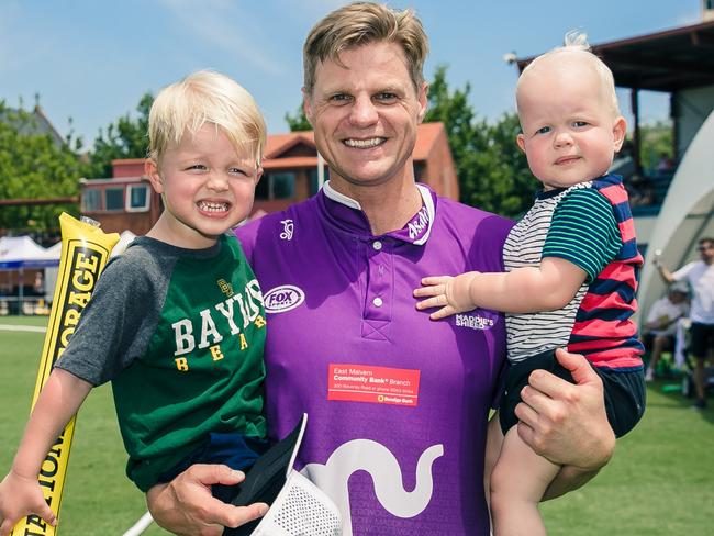 Nick Riewoldt with his sons James (Left) and Will (right)