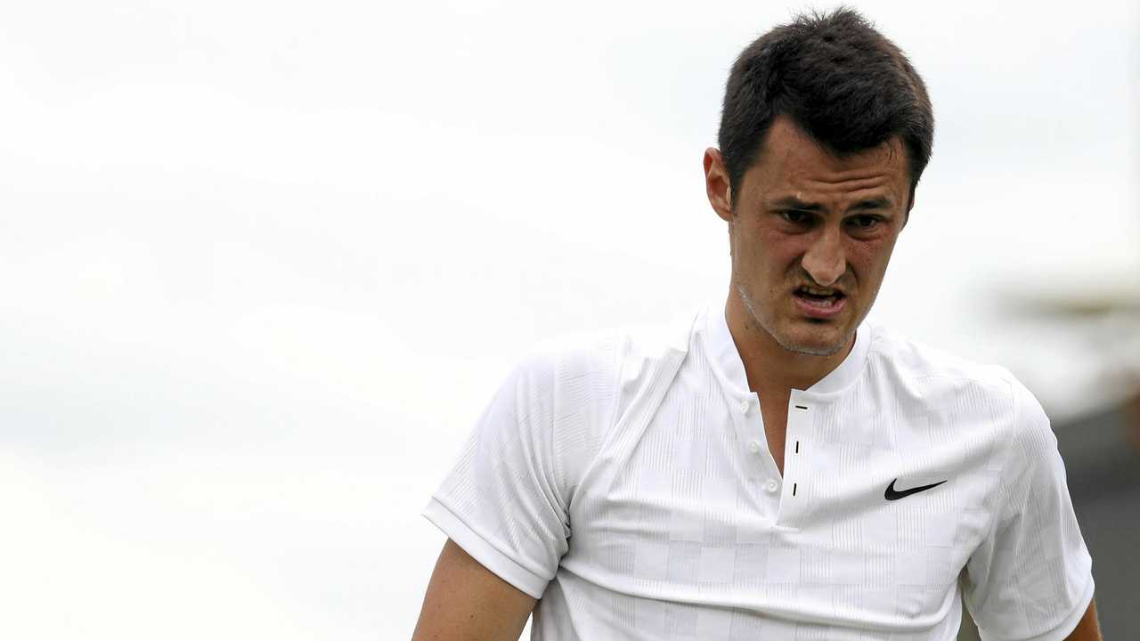 Australia's Bernard Tomic looks on during his Men's Singles Match against Germany's Mischa Zverev on day two at the Wimbledon Tennis Championships in London Tuesday, July 4, 2017. (AP Photo/Alastair Grant). Picture: Alastair Grant