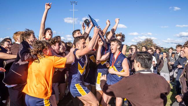 Whitefriars players celebrate the win. Picture: Jake Nowakowski