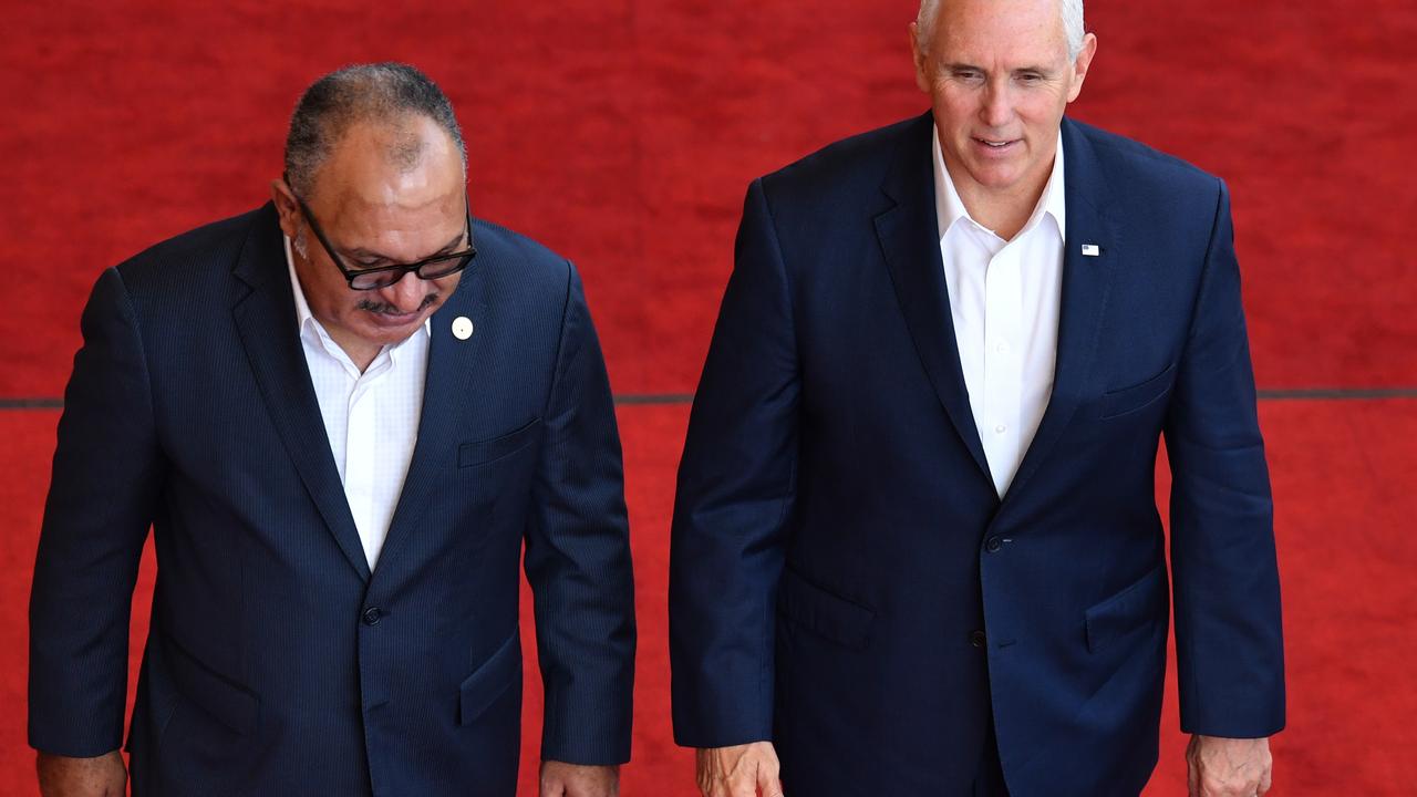 Papua New Guinea's Prime Minister Peter O'Neill and Mike Pence at APEC Summit. Picture: Mick Tsikas/AAP