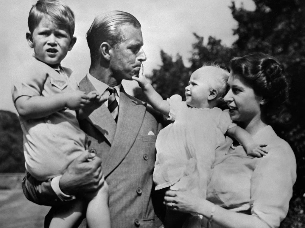 Queen Elizabeth and Prince Philip Duke of Edinburgh with Charles Prince of Wales and Princess Anne in 1952. Picture: AFP.