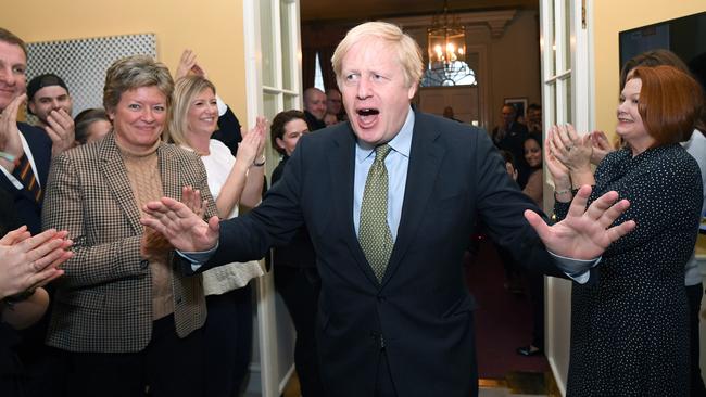 Prime Minister Boris Johnson arrives back at 10 Downing Street after visiting Buckingham Palace following his UK Election victory. Picture: Getty Images