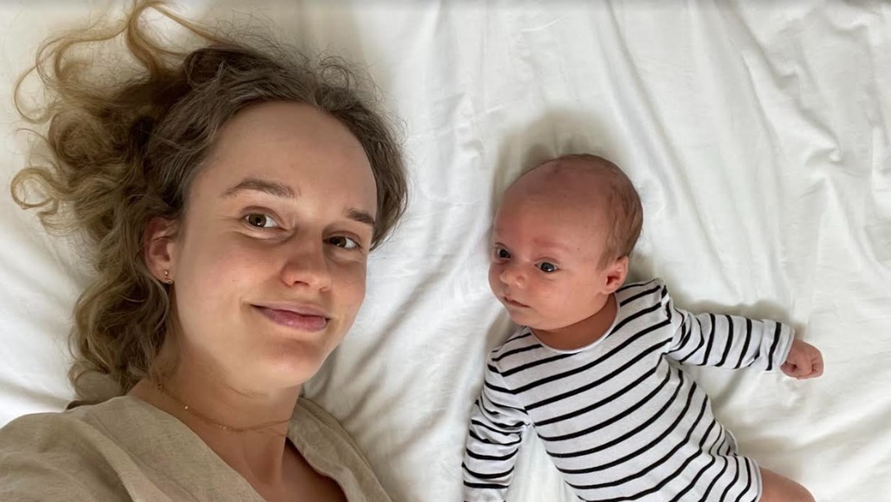 Madi Pollard with her newborn son, Luca. Picture: Supplied.