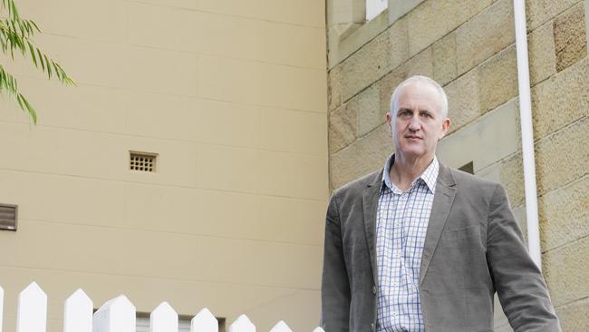 Engineer Dave Fisher at a Battery Point house suspected of cracking due to Hobart's recent flooding. Picture: MATHEW FARRELL