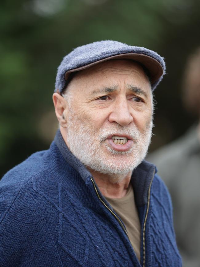 Phil Cleary talks to the farmers. Picture: David Caird