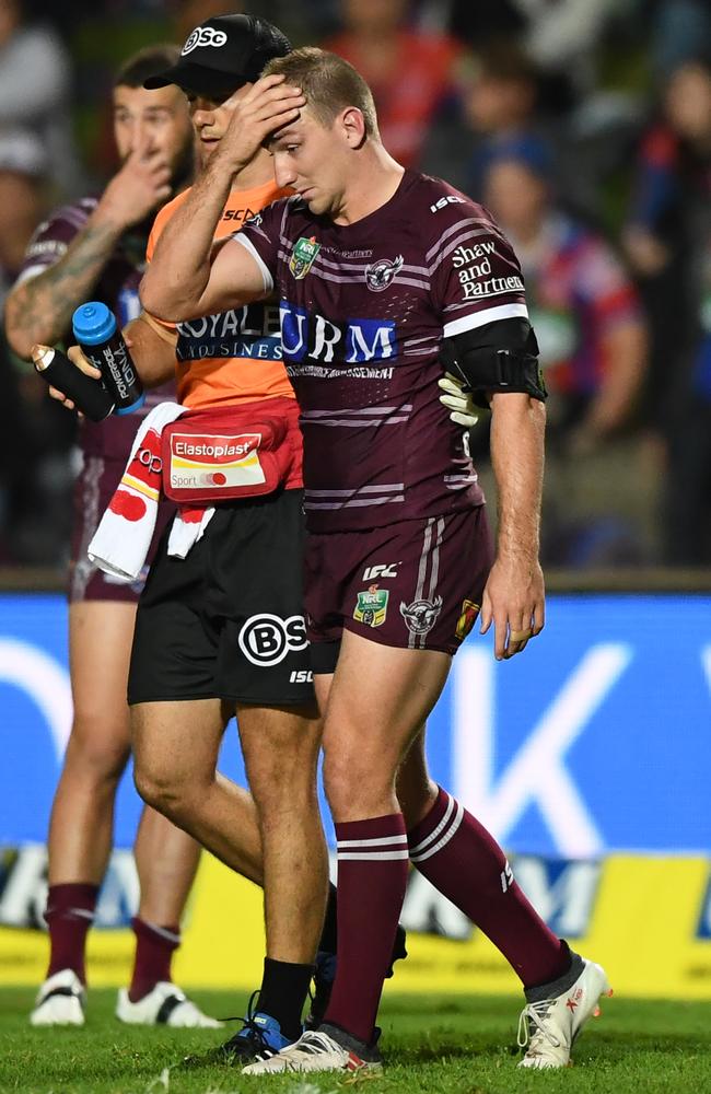 Lachlan Croker is taken off the field after suffering an ugly injury.