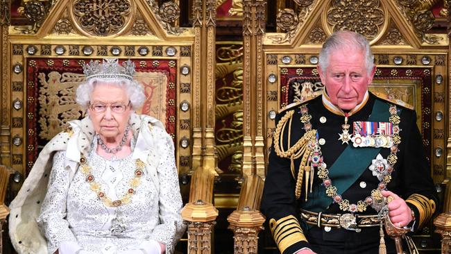 Queen Elizabeth II and Prince Charles at the State Opening of Parliament in the Houses of Parliament in London in 2019. Picture: AFP