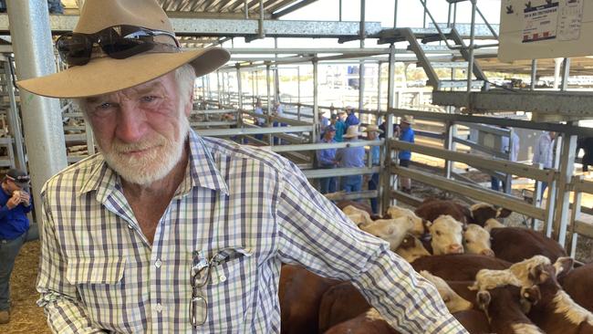 David Trethowan from Cookardinia, NSW, selling 130 Hereford and black baldy steers and won the best presented pen of white face cattle at Wodonga. Picture: Fiona Myers