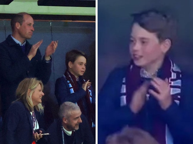 Prince William and Prince George watch soccer match.
