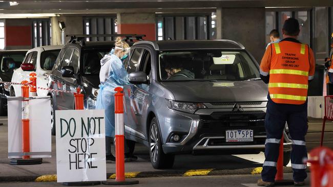 A drive-through testing clinic in Malvern East. Picture: Ian Currie