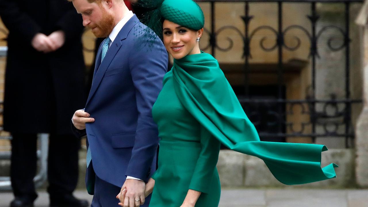 Prince Harry, Duke of Sussex, and Meghan, Duchess of Sussex, at their final royal engagement in March 2020. Picture: Tolga AKMEN / AFP