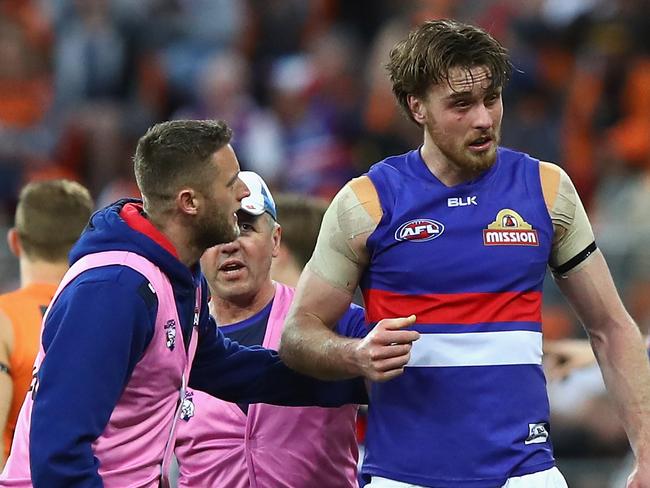 Jordan Roughead suffered a loss of vision after being hit by the ball. Picture: Getty Images