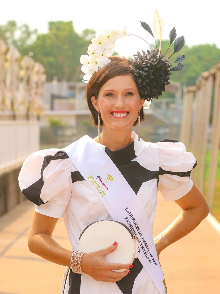 Allison Harvey wins Fashions on the Field at the 2021 Darwin Cup Carnival Derby Day. Picture: Glenn Campbell