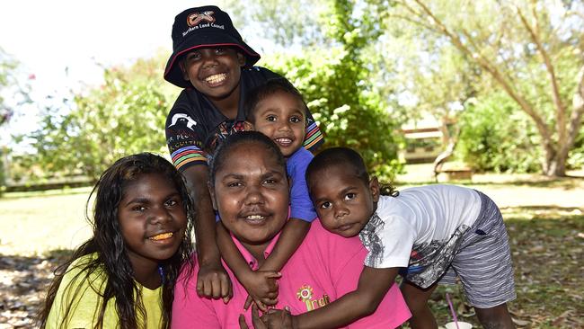 IndiKindi educator Amanda Evans with children Serafina Cole, Tycelle Douglas, Leonardis Evans and Leonardis Dickson. Picture: Wayne Quilliam