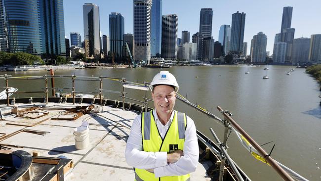 Lord Mayor Adrian Schrinner pictured on the new Kangaroo Point Bridge which is expected to be completed by the end of the year. Picture: Josh Woning