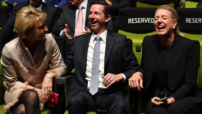 Michaelia Cash, Simon Birmingham and Bridget McKenzie during the Liberal Party campaign launch. Picture: AAP / Mick Tsikas