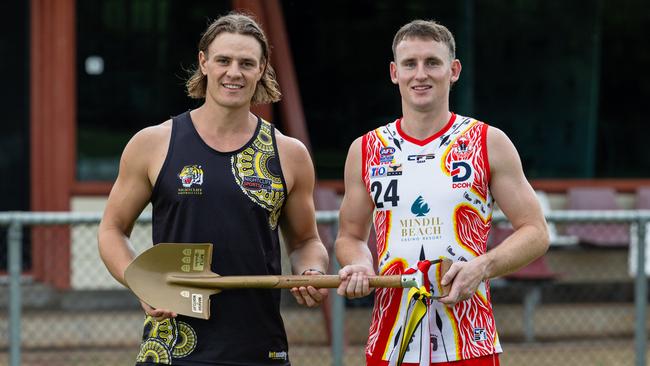 Nightcliff's Kyle Fitzgerald and Waratah's Tanner Lovell to play for the Golden Shovel in the NTFL 2024-25 edition of the Battle of the Beaches. Picture: Pema Tamang Pakhrin