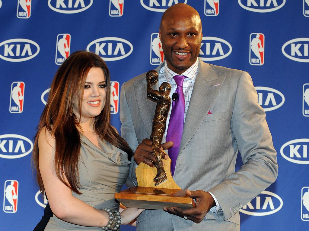 Khloe Kardashian and Lamar Odom #7 of the Los Angeles Lakers pose for a photo at the ceremony for the Kia Six Man of the Year Award at the Sheraton Gateway Los Angeles Hotel on April 19, 2011. Picture: Getty