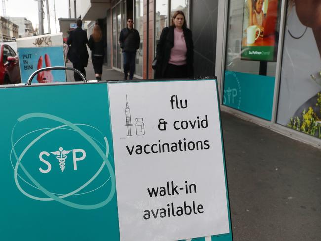 MELBOURNE, AUSTRALIA - NewsWire Photos, MAY 31, 2022. A Chemist in Collingwood with flu shot signs ahead of the Victorian government announcing the jabs will be free from tomorrow. Picture: NCA NewsWire / David Crosling