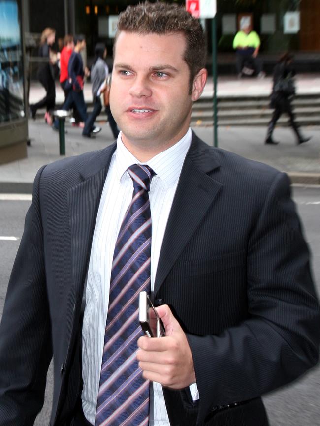 Brett Sutcliffe leaving the Downing Centre Local Court in Sydney in 2008 after being convicted for posing as an undercover federal police officer.