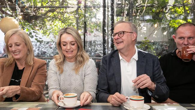 Prime Minister Anthony Albanese kicked off his post-election victory lap by stopping at a cafe he used to frequent with his late mother. Picture: Julian Andrews/ NewsWire