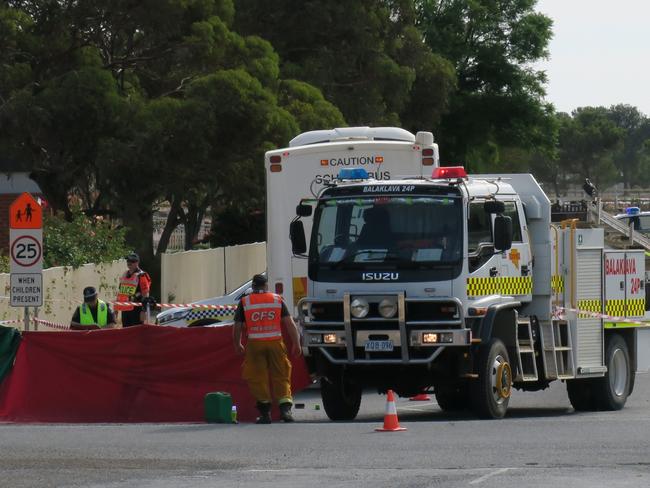 A pedestrian has been struck by a bus near Balaklava High School. Picture: JASON KATSARAS