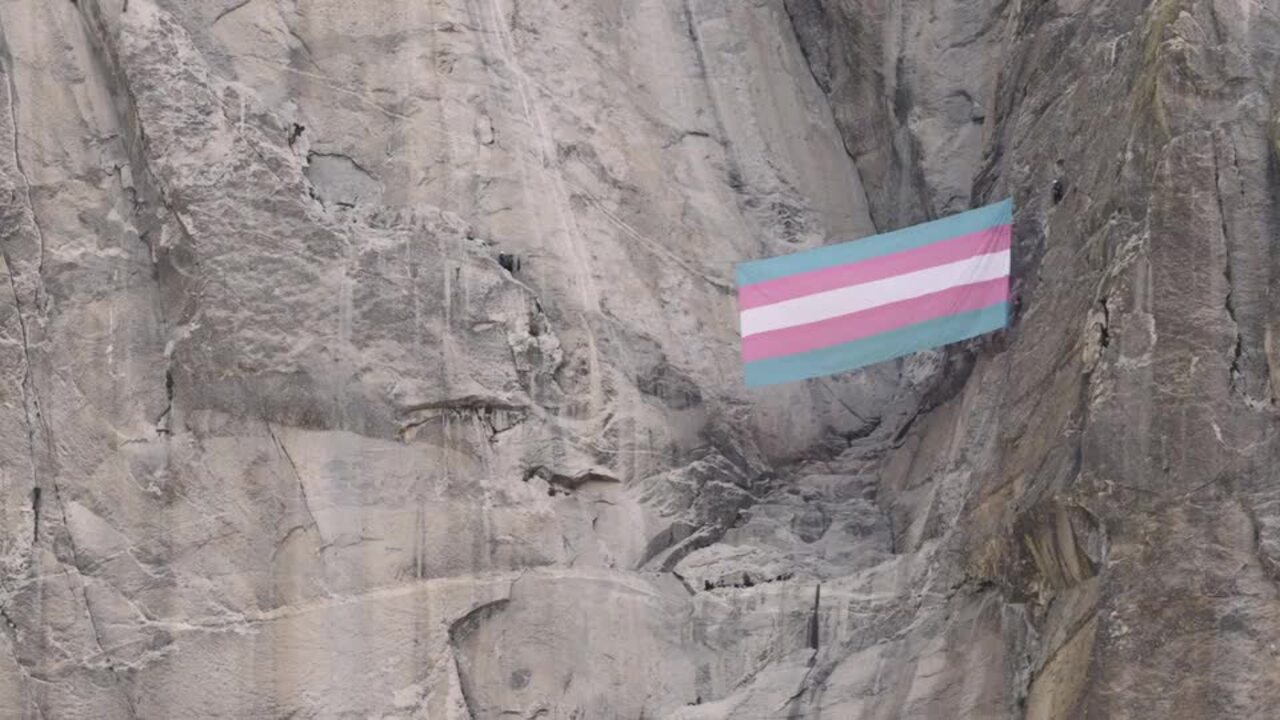 Enormous Trans Pride Flag Unfurled on Yosemite's El Capitan