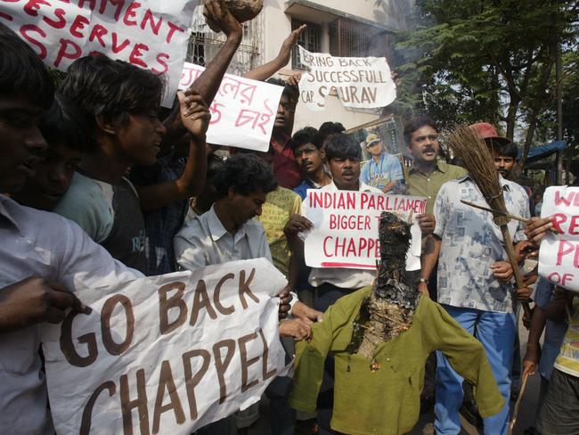 Indian cricket fans burn an effigy of then national team head coach Greg Chappell in 2006. Photo: AP Photo