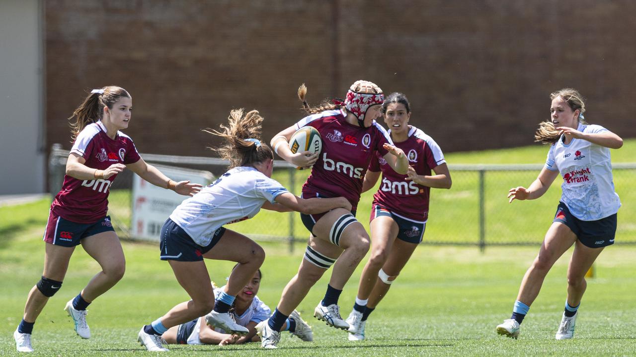 Taleah Ackland of Queensland Reds as Downs Rugby host Next Gen 7s at Toowoomba Sports Ground, Saturday, October 12, 2024. Picture: Kevin Farmer