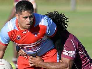 A Swifts A-Grade player tries to break the Fassifern tackler's grip during a recent game. Picture: Rob Williams