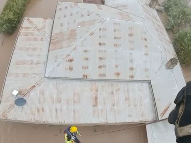 Pol Air vision of a rescue in Taree today as flood waters rose across the mid-north coast region of NSW. Picture: Supplied.