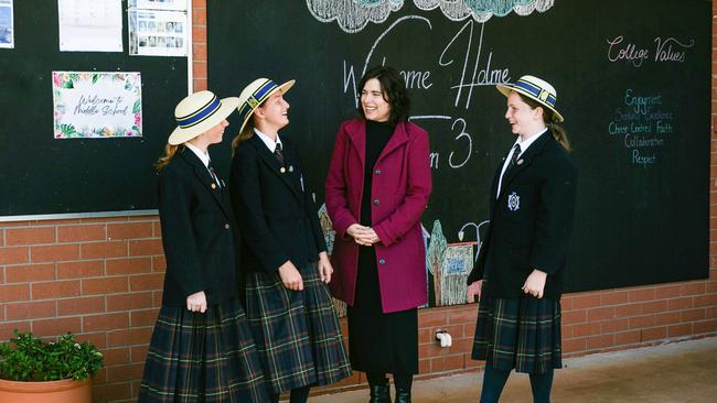 Fairholme College has again topped Toowoomba for its Year 9 NAPLAN results in 2024. Pictured is head of middle school Jaye Ross with students (from left) Chelsea Crump, Sjanica van Eck and Emily McConnel.