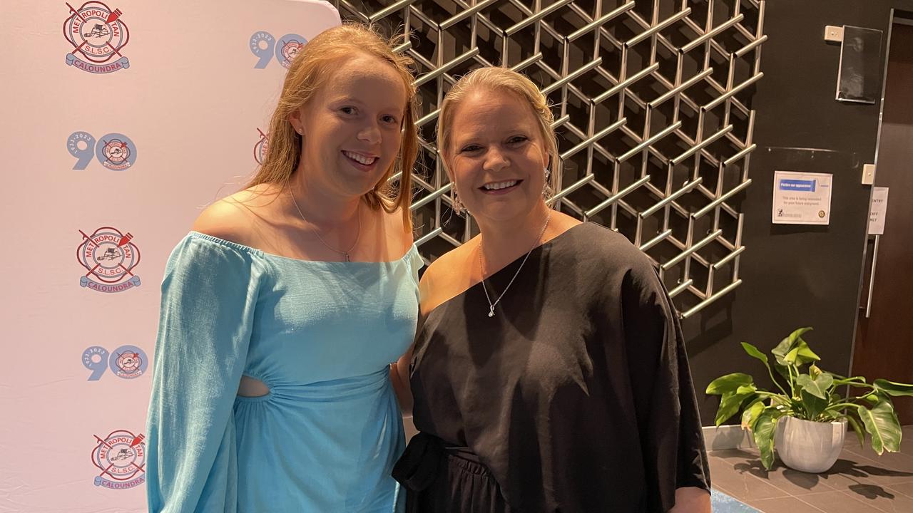 Kaitlin Dobinson and Kirsten Phillips at the Metropolitan Caloundra Surf Life Saving Club's 90th Anniversary Gala Ball.