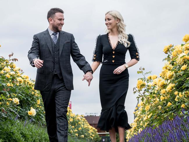 James Kennedy and fiancee Jaimee Belle at Flemington. Picture: Jake Nowakowski