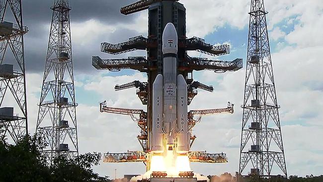 The July 14 rocket launch marked India’s second attempt to land an unmanned spacecraft on the surface of the Moon. If successful, it will become only the fourth country to do so. Picture: AFP