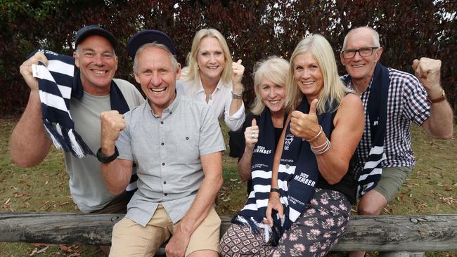 John and Janette Dangerfield (sitting) with Bryce and Maree Selwood (right) and Andrew and Suzanne Guthrie, who all quarantined together in Darwin prior to arriving in Queensland. Picture: Michael Klein