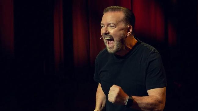 Ricky Gervais performing his latest Netflix special,<i> Armageddon</i>. Picture: Netflix