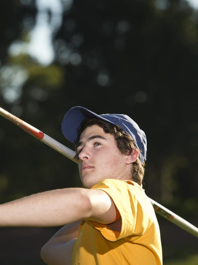 Toowoomba Grammar School student Angus Davey placed first in the under-15 boys javelin at the Queensland School Sport 13-19 years Track and Field Championships, Tuesday, October 24, 2017. (Photo: Kevin Farmer)