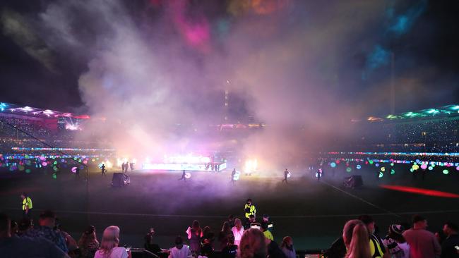 Half time entertainment at the AFL GF. Pic Annette Dew