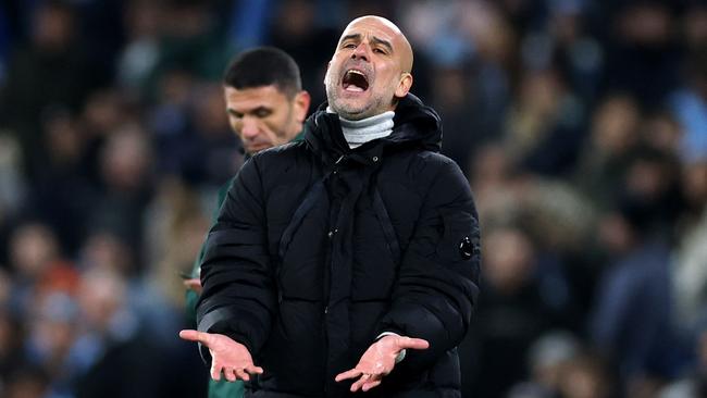 Manchester City manager Pep Guardiola reacts during his side’s 3-3 draw against Feyenoord last month. Picture: Getty